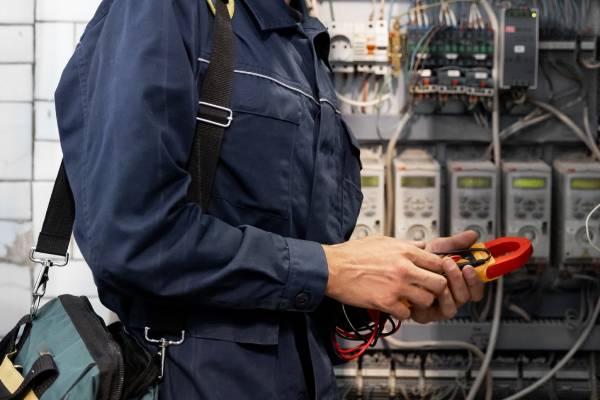 Residential electrician performing maintenance